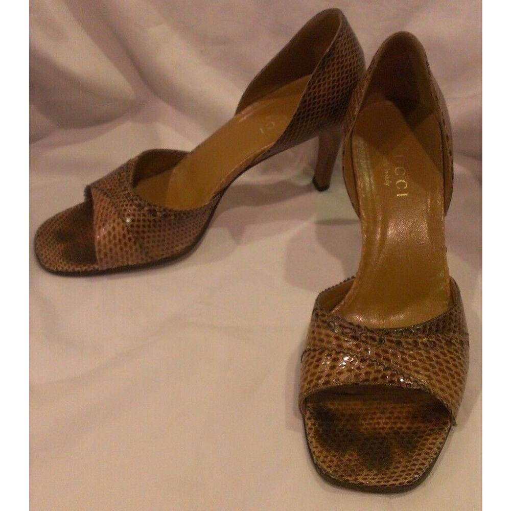 GUCCI Brown Tan Lizard Pumps Size 8B - Picture 2 of 6